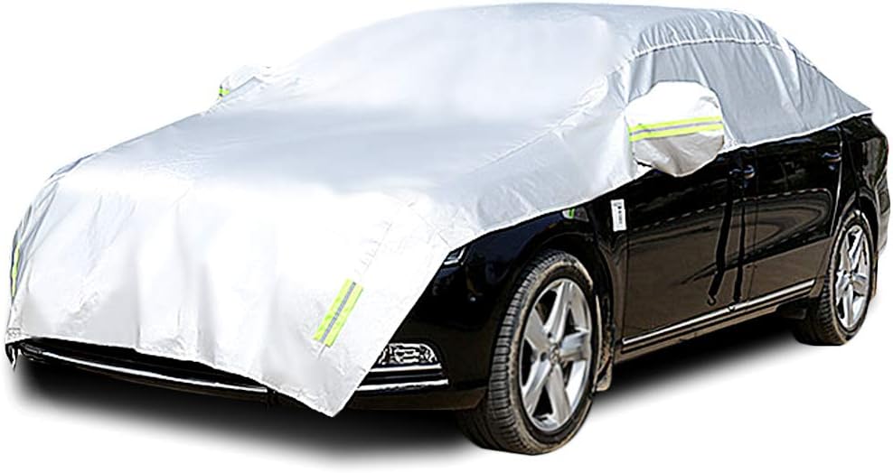 Konnfeir Half Car Cover with Cotton All Weather Car Body Covers Outdoor Indoor for All Season Waterproof Windproof Dustproof Snowproof Universal Car Half Cover (Fit Hatchback Length 158'' to 173'')