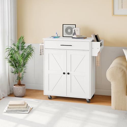 HOOBRO Kitchen Island with Power Outlet, Kitchen Island Storage Island with Large Worktop, Spice Rack and Drawer, Rolling Kitchen Cart on Wheels, for Kitchen and Dining Room, Rustic Brown and Black
