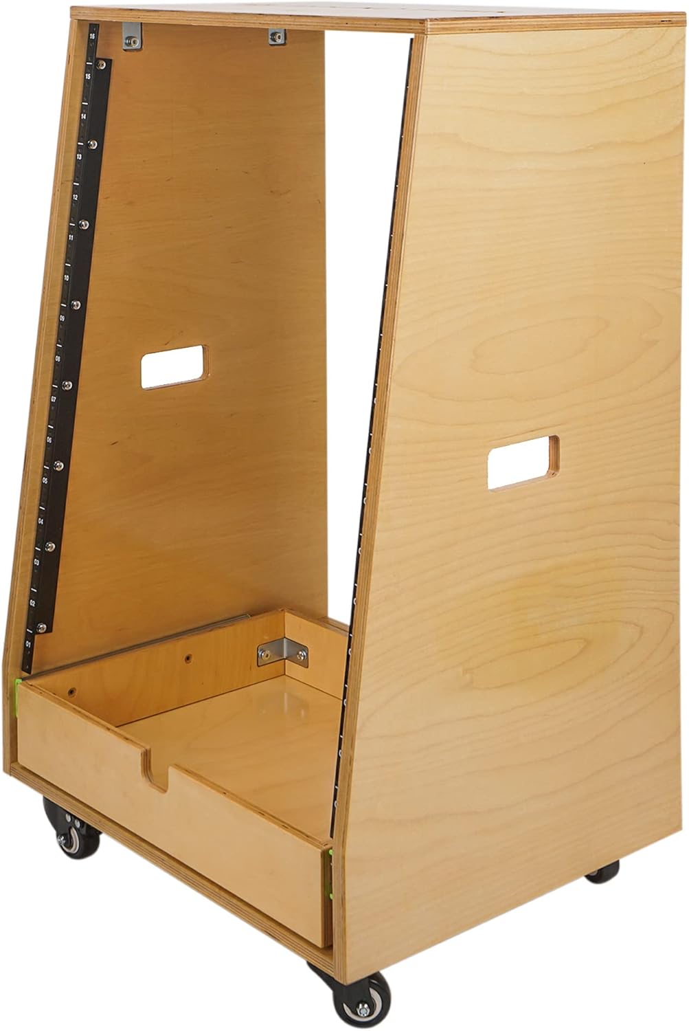 Sound Town 12U DIY Slanted Studio Rack with 12U Rack Space, Extra 2U Drawer, Plywood, Rubber Feet, Casters, Weathered Gray (SDRK-12TBD2)