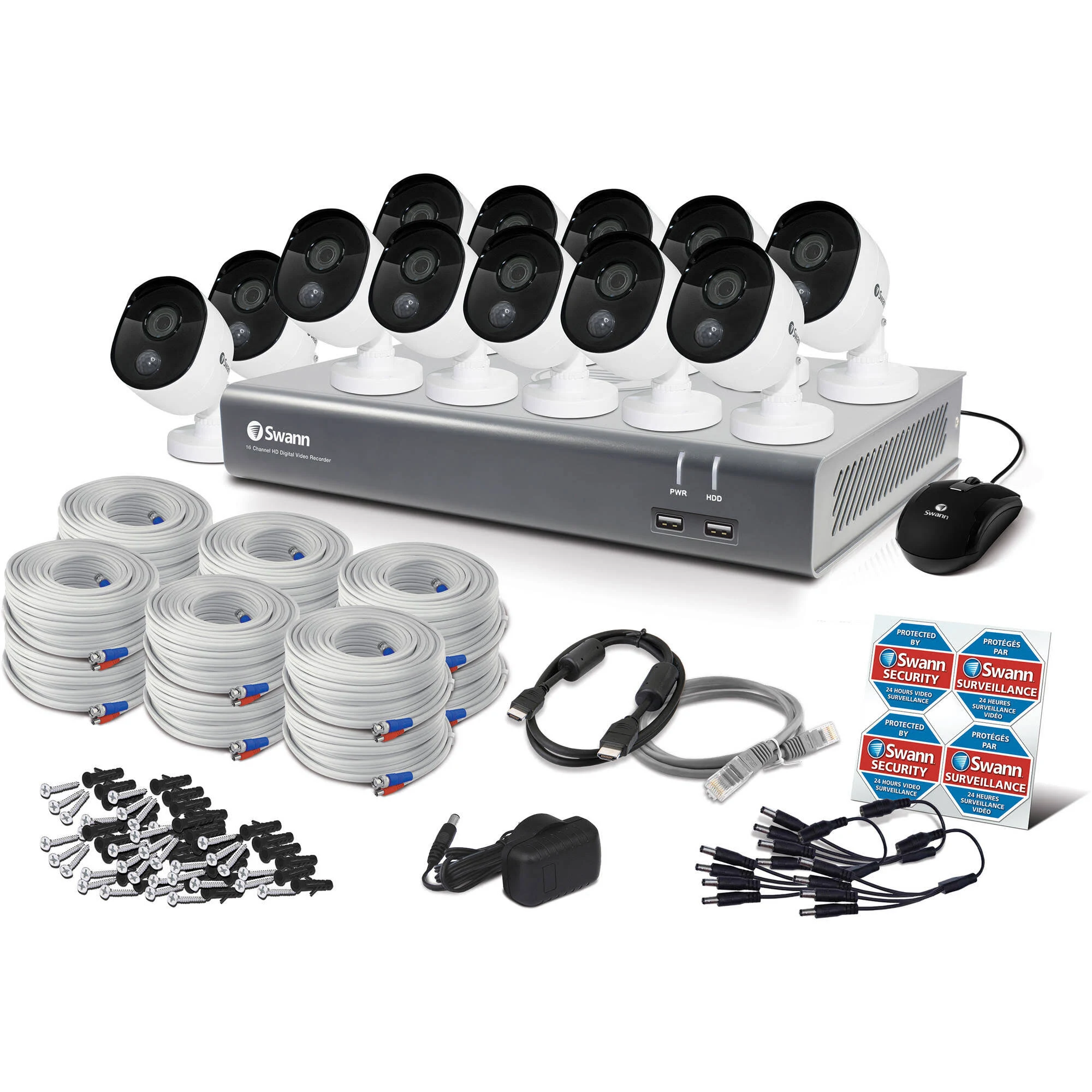 Swann SWDVK-1645812-US 16-Channel 1080p DVR with 1TB HD u0026 12 True Detect Bullet Cameras