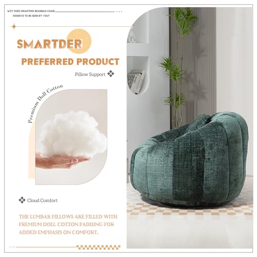 Giant Bean Bag Chair Couch with Foam Filler, Oversized Bean Bag Sofa for Adults,Teens, Comfy Floor Loveseat with 2 Pillows, Lazy Beanbag Lounger for Living Room, Game Room, Office, Chenille Emerald