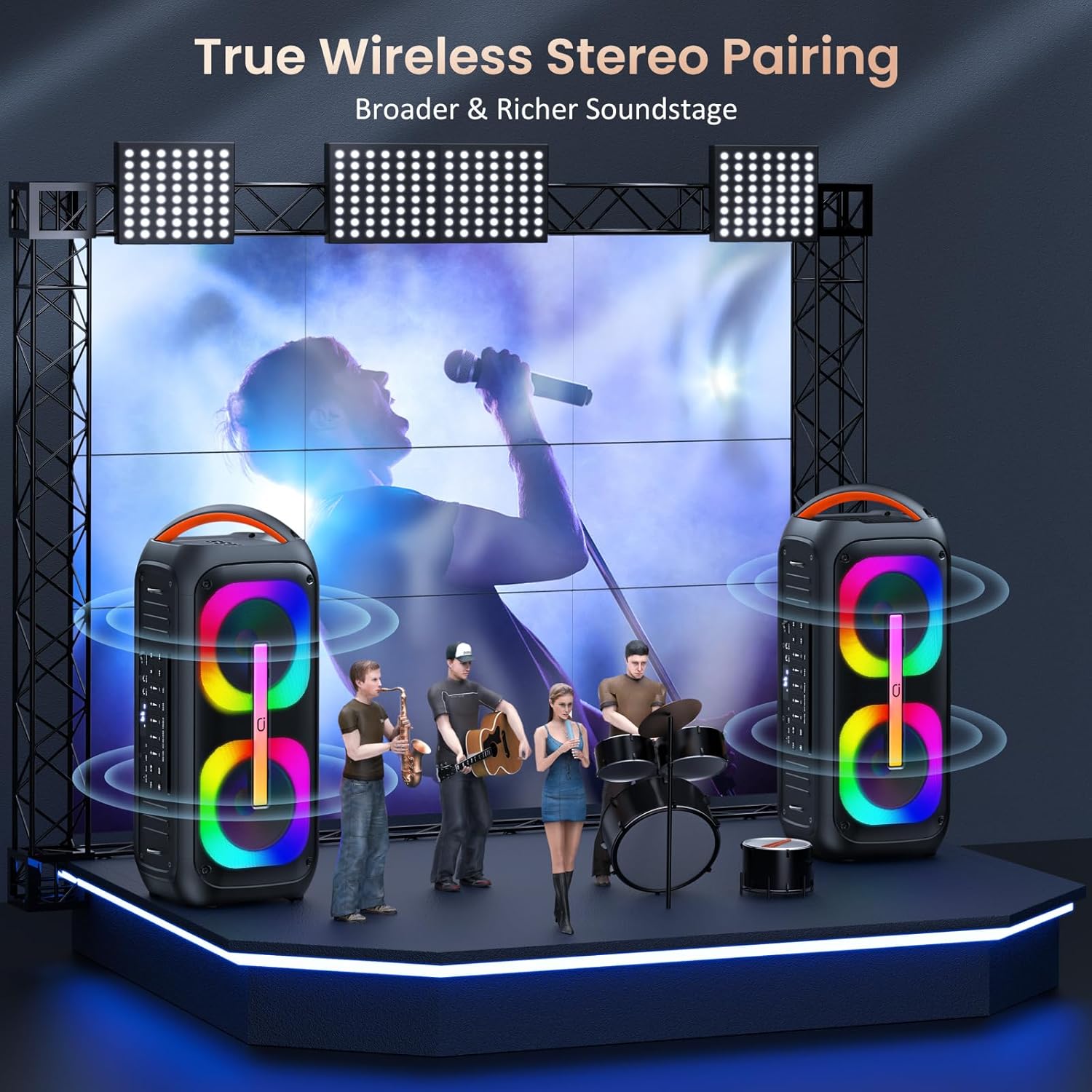 T11-T Karaoke Machine with 2 Microphones, Large Bluetooth Karaoke Speaker for Adults and Kids, Party Speaker w/Dual 6.5" Subwoofer, Portable PA System with Party Lights, Birthday Gifts