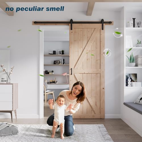 FREDBECK 48in x 80in Sliding Wood Barn Door with 8FT Barn Door Hardware Kit Included K Shape Solid Spruce Panel Sliding Door Double Surfaces Need to Assembly