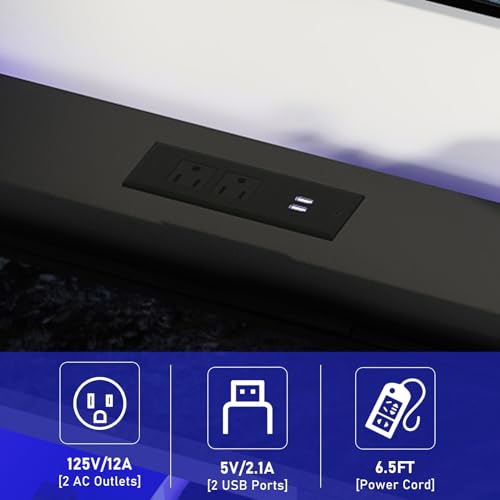LED TV Stands W/Power Outlet for 50 55 60 65Inch TV,Black Entertainment Center W/70000-Colors Lights,High Gloss LED TV Console w/Adjustable Glass Shelves for Living Room Gameroom