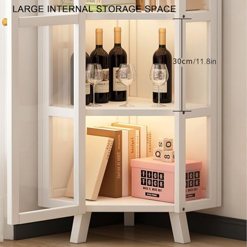 Glass Display Cabinet Clear Showcase Large Storage Curio Cabinet with White Doors - Tall Bookshelf Bookcase for Home Décor