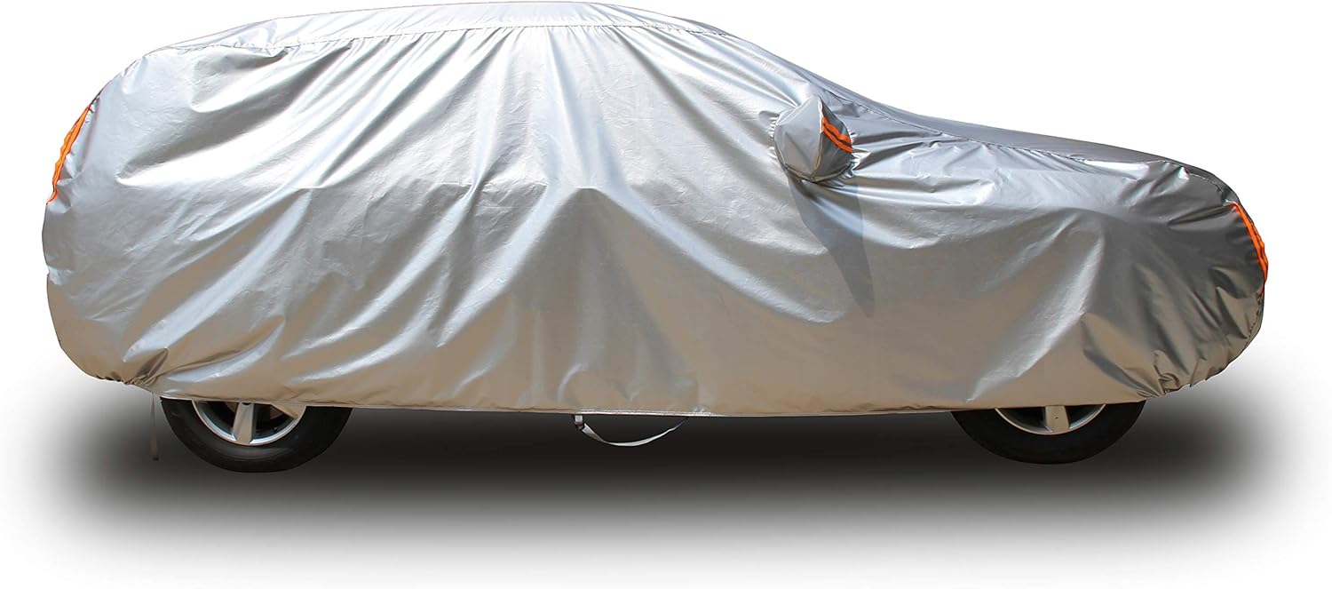 Tecoom Super Heavy Duty Multiple Layers Car Cover All Weather Waterproof Windproof Snow Sun Rain Protective with Buckles & Belt,Without Mirror Pockets Fit 150-178 Length Coupe/Convertible/Sport Car