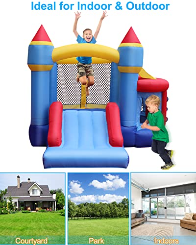 RETRO JUMP Bouncy House for Kids Outdoor, Kids Bounce House, Inflatable Bounce House with Blower, Bouncing Ball Pit & Basketball Rim, Ocean Balls, Stakes, Repair Kits, Storage Bag Included