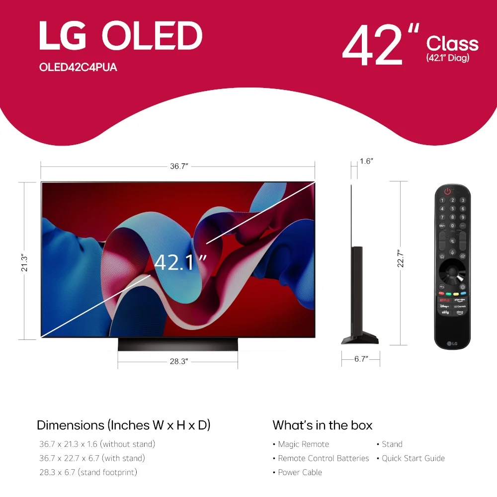 LG 42" Class 4K UHD OLED Web OS Smart TV with Dolby Vision C4 Series - OLED42C4PUA