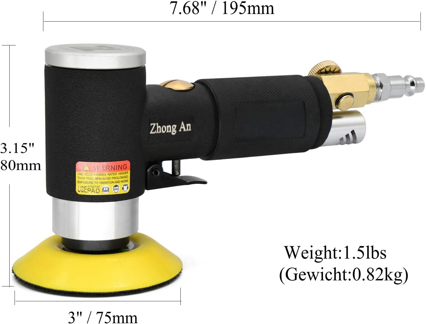 2 3-inch Mini Orbital Sander da sander Air Dual Action Sander Air Polisher Super Smooth and Swirl Freely for Auto Body Work (BLACK)