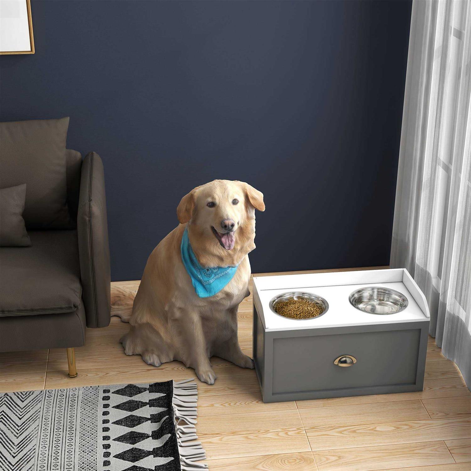 PawHut Large Elevated Dog Bowls with Storage Drawer - Pet Supplies online store