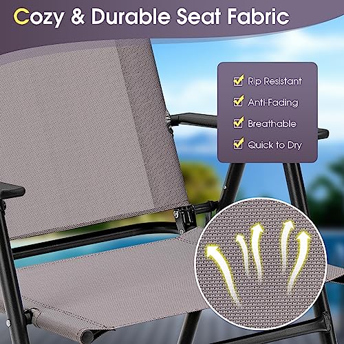 Patio Chairs, Portable Folding Chairs for Outside w/Metal Frame & High Back Support, Camping Chairs with Armrest, Patio Lawn Chairs for Picnic Beach Backyard Balcony(4)