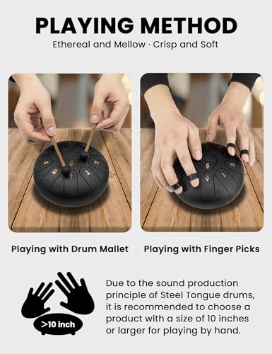 "SINGOFIRE" Handpan Drum, Handpan Drums for Adults, 22-Inch 10-Notes 440Hz D Minor Kurd Handpan, HandPan Instrument with Soft Handpan Bag, 2 Handpan Mallets, Handpan Stand and Dust-Free Cloth (Gold)