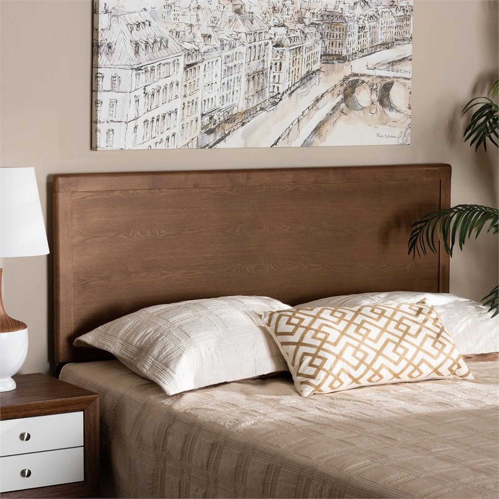 Bowery Hill Modern Rubber Wood/Engineered Wood Full Size Headboard in Walnut