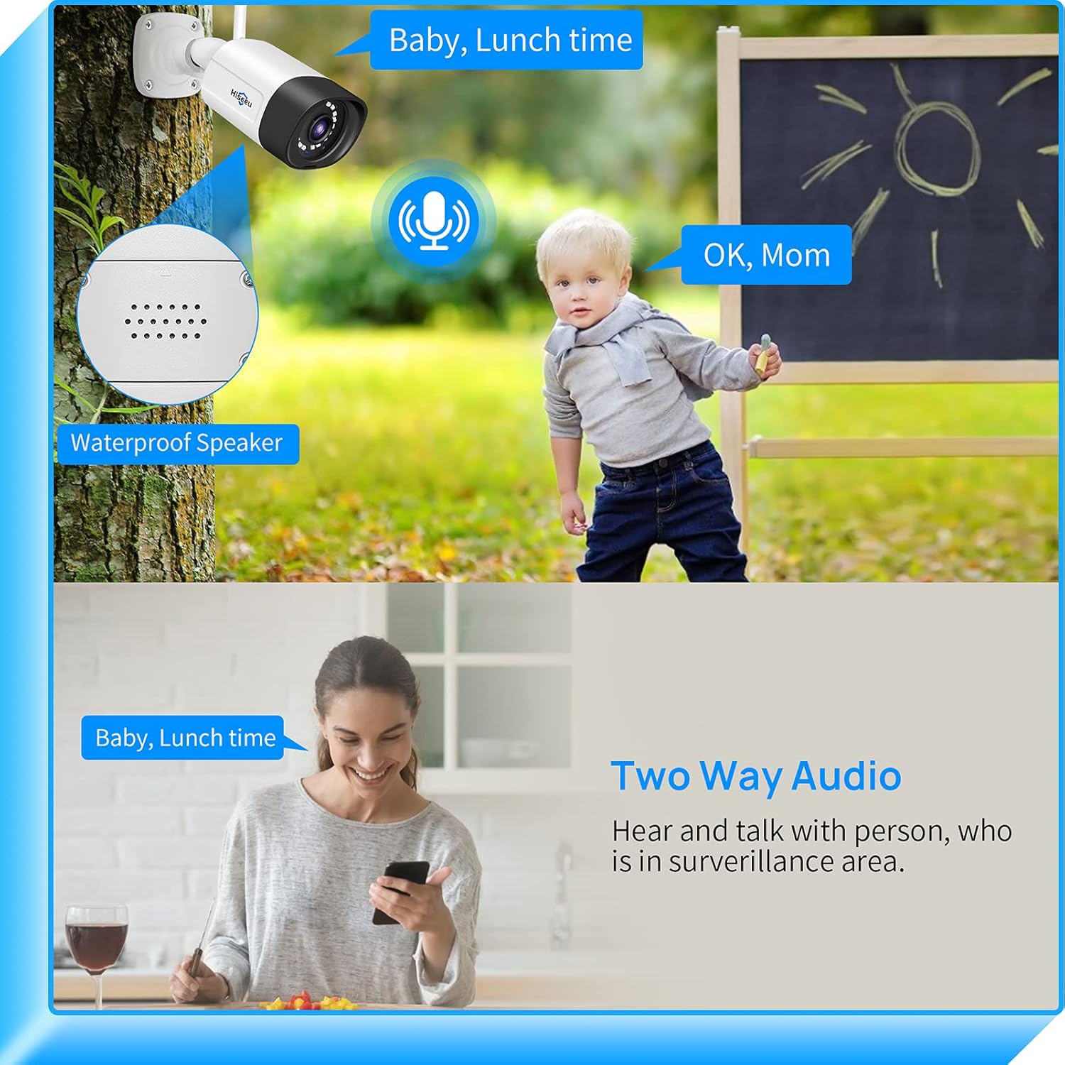 Hiseeu 2K Wireless Security Camera System Outdoor/Indoor 8 CH NVR kit 8Pcs Cameras 3MP WiFi Surveillance Camera for Home Night Vision,Bullet Camera Waterproof, Motion Detection, 3TB Hard Drive