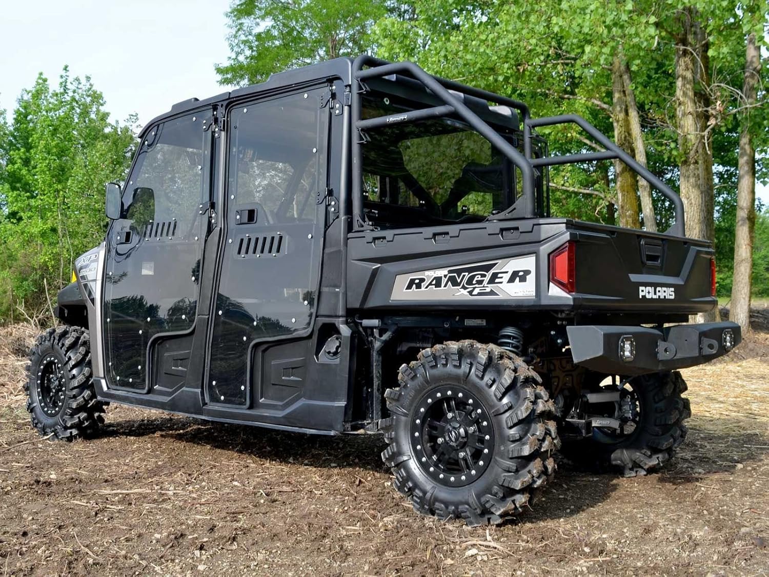 SuperATV Polaris Ranger Cab Enclosure Vented Doors (See Fitment) - Made of Lightly Tinted Scratch-Resistant 1/4 Thick Polycarbonate - Sliding Vents - Includes Bolt-On Side View Mirrors - Made in USA