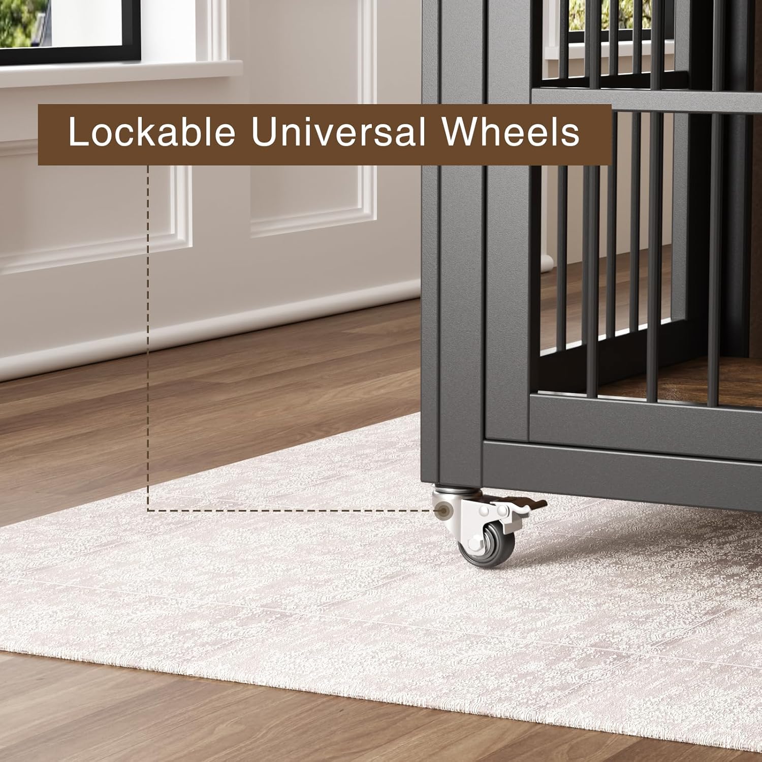 Dog Crate Furniture,39" Dog Kennel Indoor with Wheels, Heavy Duty Wooden Dog Crate for Medium/Large Dogs,Dog Cage with Storage Dog House Side End Table, Brown