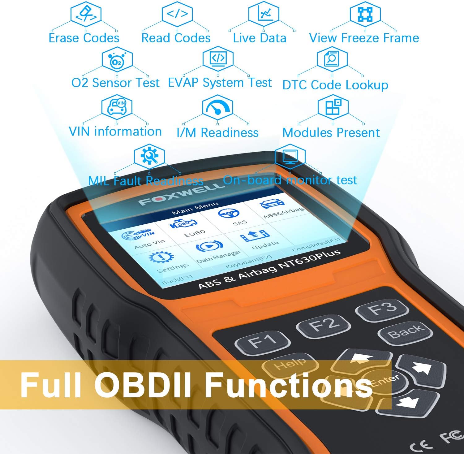 Foxwell NT630 Plus Code Reader Scan Tool ABS SRS Airbag Diagnostic Tool, Bidirectional OBD2 Scanner with ABS Bleeding/SAS Calibration/ABS Airbag Light Reset��2022 Upgraded Version English/French��