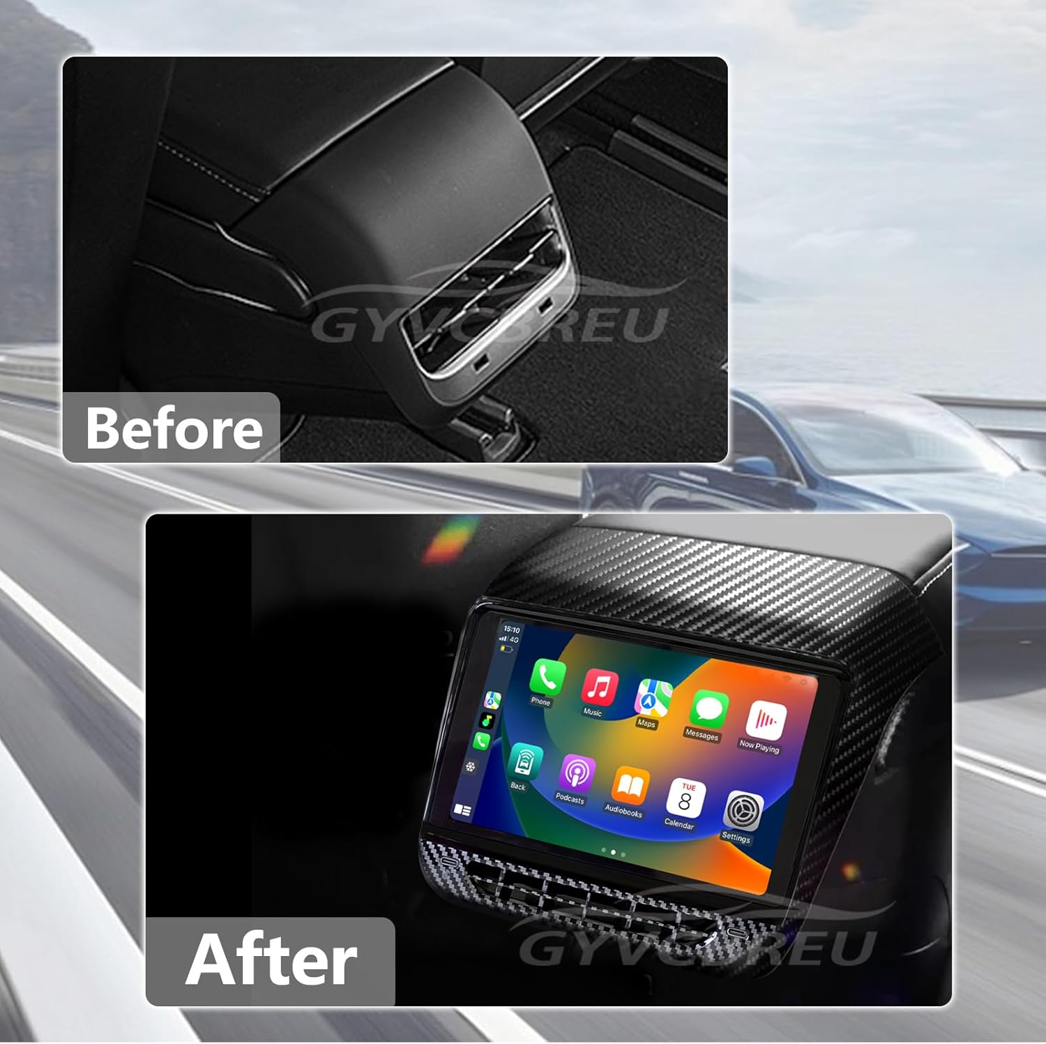 Rear Display Screen for Tesla Model 3&Y 2017-2023 Entertainment Display 7.2 inch IPS Touchscreen with Air Conditioning Control Seat Heating Carplay Android Auto