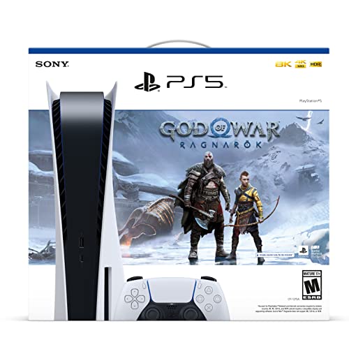 Playstation 5 Disc Version PS5 Gaming Console God of War Ragnarok Bundle - 16GB GDDR6 Memory, 825GB SSD, 4K Blu-ray player, WiFi 6, Bluetooth 5.1, Ethernet, 120Hz 8K Output, Tempest 3D AudioTech