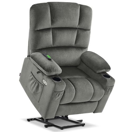 MCombo Large Dual Motor Power Lift Recliner Chair for Elderly, Massage and Heat, Lay Flat, Zero Gravity, Home Button, USB Port, Fabric 7680 (Large, Beige)