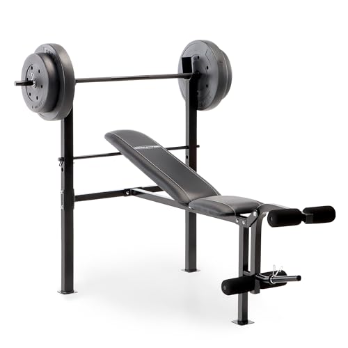 Marcy Standard Weight Bench with 80lbs to 100 lbs Vinyl-Coated Weight Set for Strength Training, Weight Lifting for Personal Home Gym