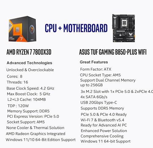 MICRO CENTER AMD Ryzen 7 7800X3D 8-Core16-Thread Desktop Processor with ASUS ROG Strix B650E-F Gaming WiFi AM5 Gaming Motherboard