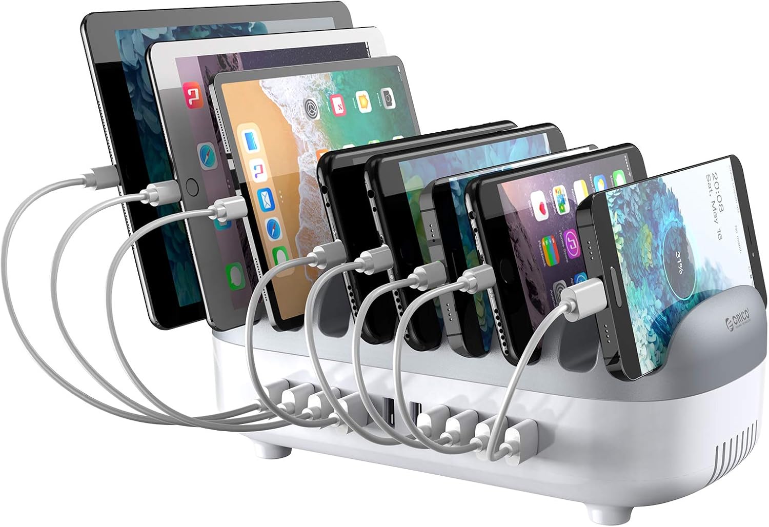 ORICO 120W Charging Station for Multiple Devices - 10 USB Smart Ports - Auto Temperature Control System - Charger Organizer Docking Station for Cell Phones, Tablets and Others (Cables not Included) Pack of 2