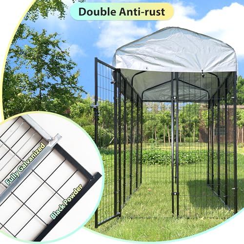 Large Outside Dog Kennel,Outdoor Dog Run Enclosure 8'x4'x6' Dog Pen House with Roof Cover Heavy Duty Welded Wire Steel Dog Playpen Animal Fence Without Feeding Door
