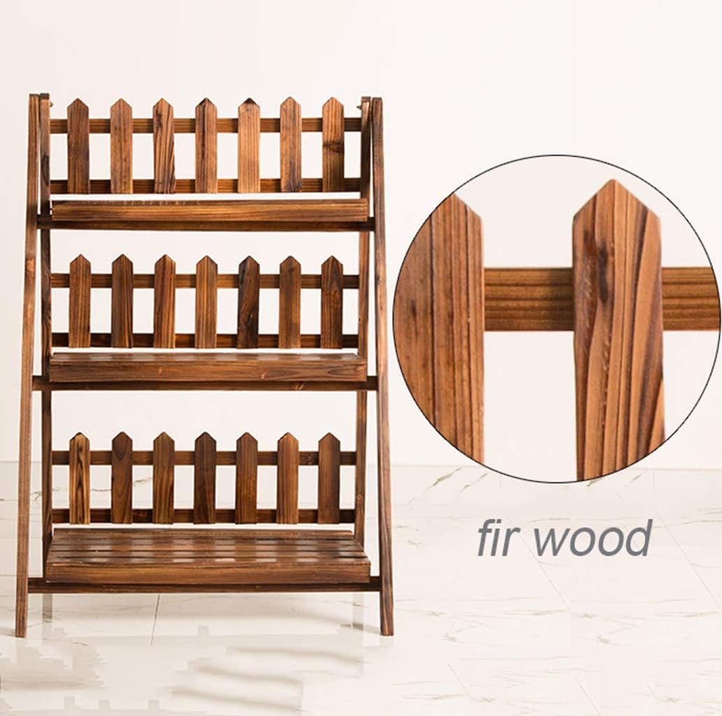 Multi-Layer Flower Shelf Plant Display Stand Ladder Potted Rack Wooden Carbonized Foldable Storage Shelves Free Standing for Indoor Outdoor Garden Decoration