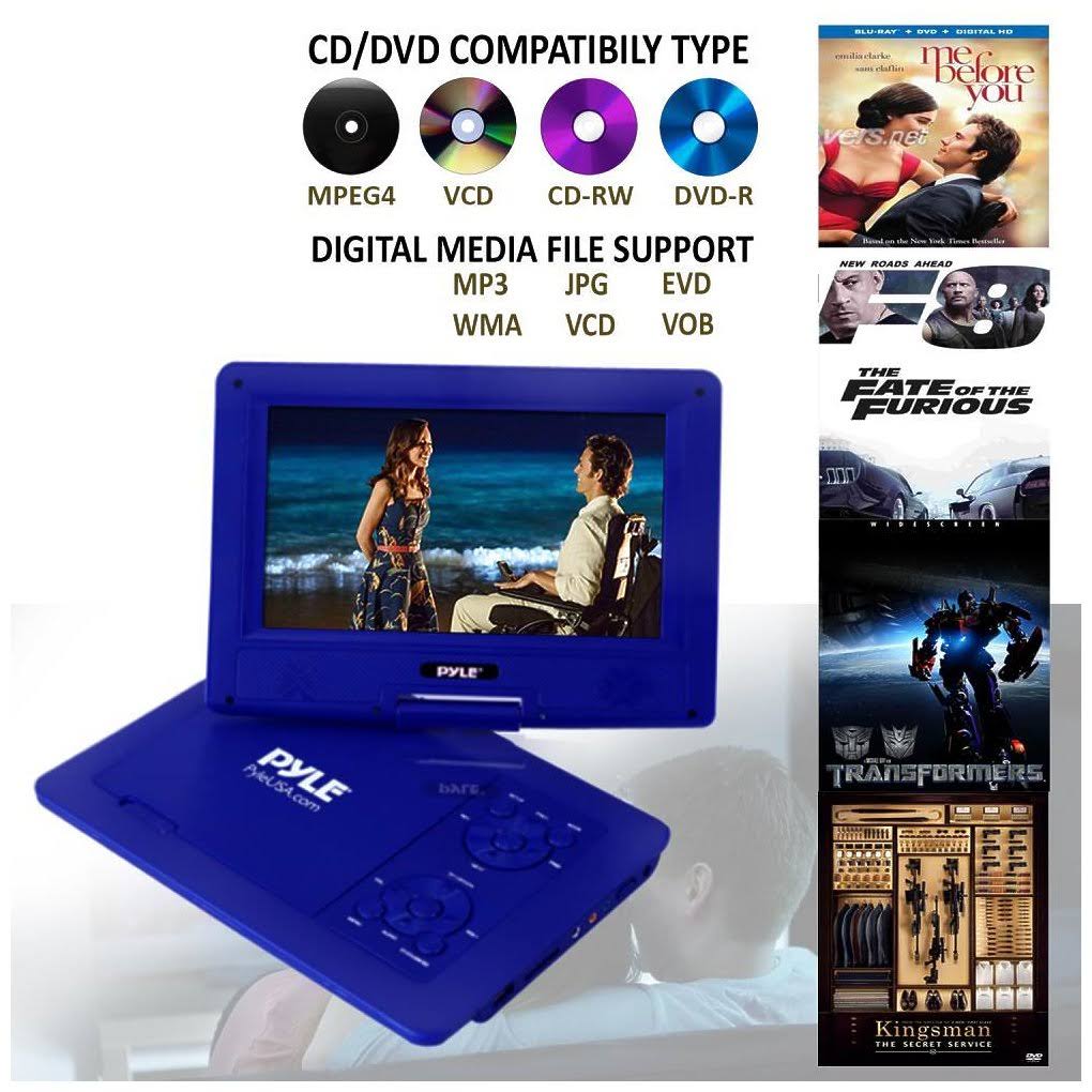 Pyle 9x22 Portable CD/DVD Player, Built-In battery, Usb/sd Card Memory Readers (Blue)