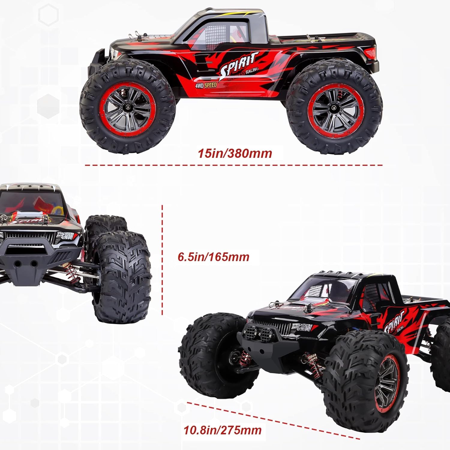 RC Cars 1:10 Large Scale Hobby Grade Remote Control Car,50 KM/H High Speed Monster RC Truck,4WD 2.4GHz Off Road Waterproof All Terrains Racing Toy,2 Batteries for 40 Min Play for Adult Kids