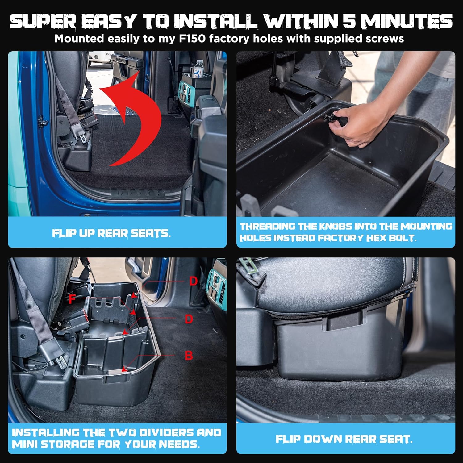 Underseat Storage Compatible with Ford F150(2015-2024)&Super Duty(2017-2024) SuperCrew/Crew Cab, Upgraded Rear Under Seat Organizer Cargo Box for F-150 F250 F350 F450 F550