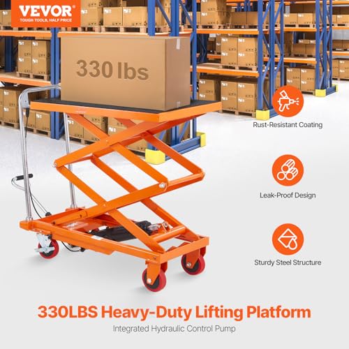VEVOR Electric Lift Table, 330 lbs Capacity Single Scissor Lift Table, 8-28 in Height Adjustable Lifting Platform, Coffee Table Lift with 4 Wheels, for Material Handling and Transportation, Black