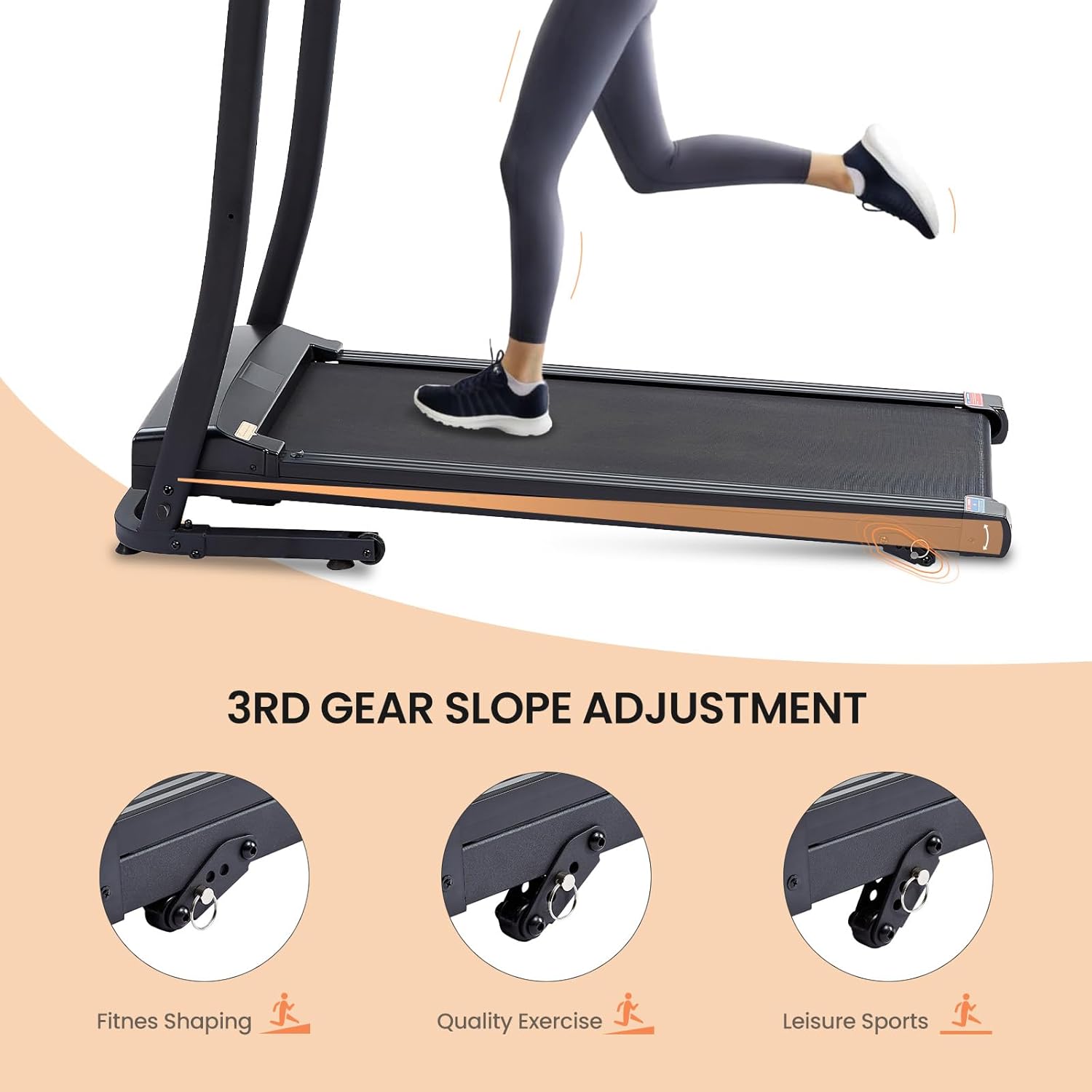 Treadmill - 2.5 HP folding treadmill, easy to move, with 3-speed incline adjustment and 12 preset programs, 3 countdown modes, heart rate, Bluetooth, etc., suitable for home and gym use