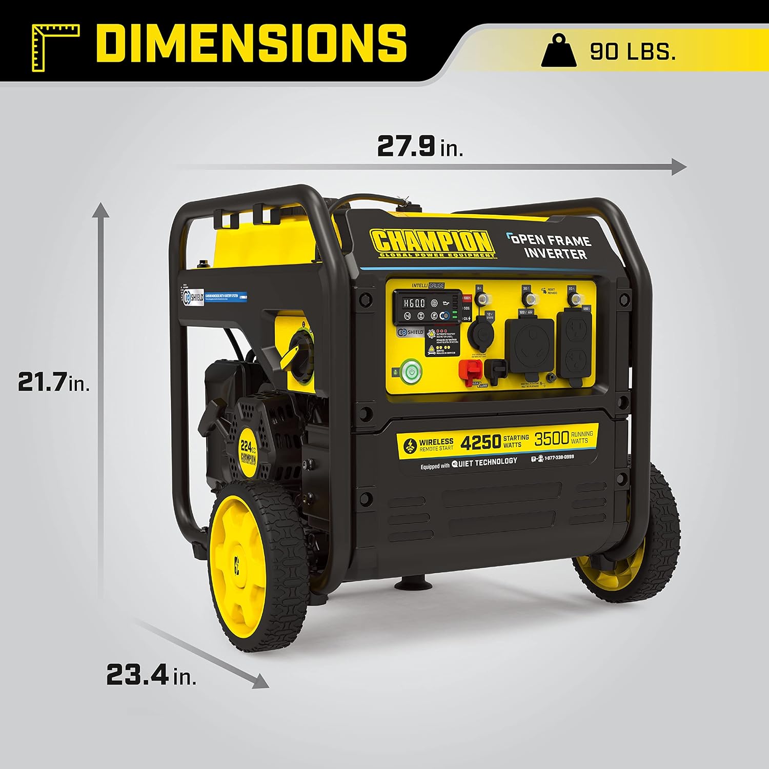 Champion Power Equipment 201185 4250-Watt Wireless Remote Start Open Frame Inverter Generator, CO Shield