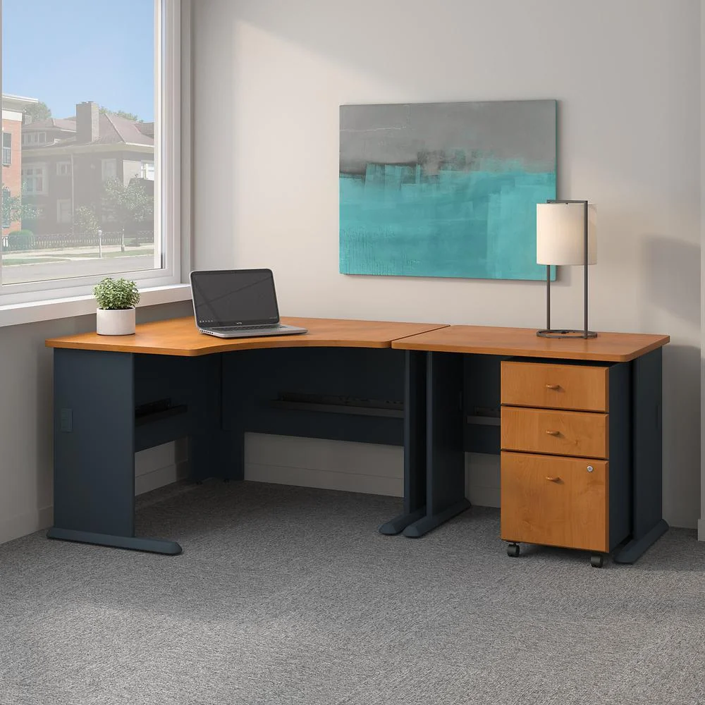 Series A 83" L Shaped Executive Desk in Natural Cherry - Engineered Wood