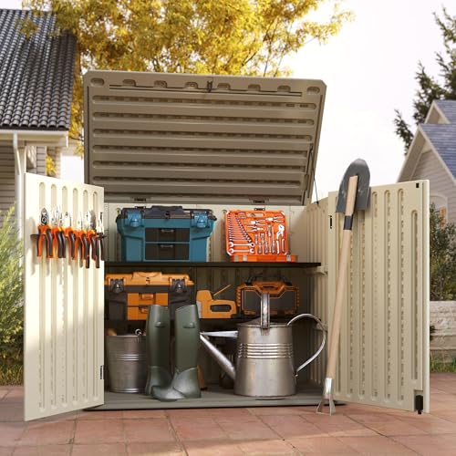 Vertical Resin Storage Shed, 60 Cuft Garden Tool Sheds & Outdoor Storage, Plastic Outdoor Storage Cabinet Waterproof, 4.5 x 2.3 ft Backyard Outside Lawn Mower Storage Shed, White