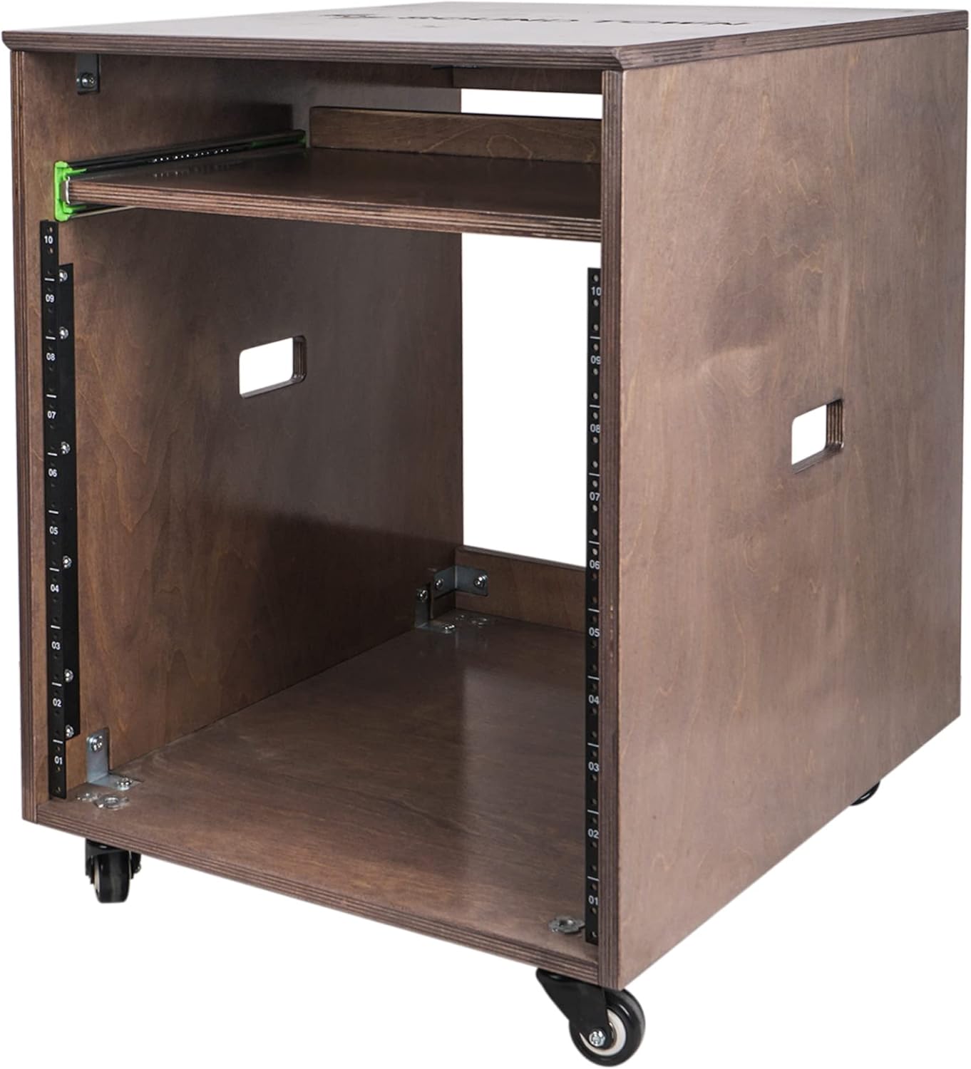 Sound Town 12U DIY Slanted Studio Rack with 12U Rack Space, Extra 2U Drawer, Plywood, Rubber Feet, Casters, Weathered Gray (SDRK-12TBD2)