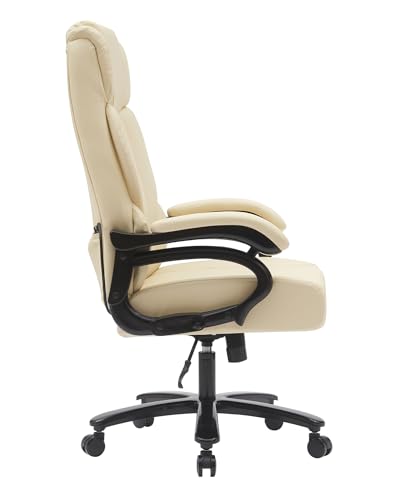 500LBS Big and Tall Executive Office Chair, Wide Seat Heavy Duty Leather Office Chair with Lumbar Support and Comfy Arms, Ergonomic High Back Computer Desk Chair for Home Office (Black)