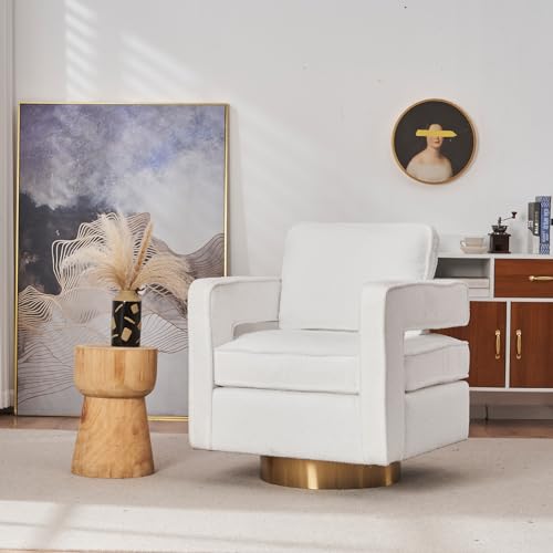 Swivel Barrel Chair,Modern Swivel Accent Chair Arm Chairs with Gold Stainless Steel Base, 360 Degree Upholstered Swivel Single Club Chair for Living Room Bedroom, Green