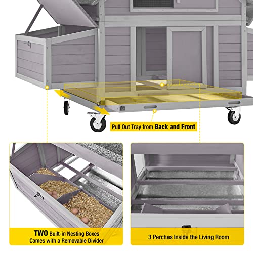 Aivituvin Portable Chicken Coops Poultry Cage with Wheels, Outdoor Hen House with Nesting Box, Outdoor Duck House Weatherproof Mobile Chicken House with Wheels