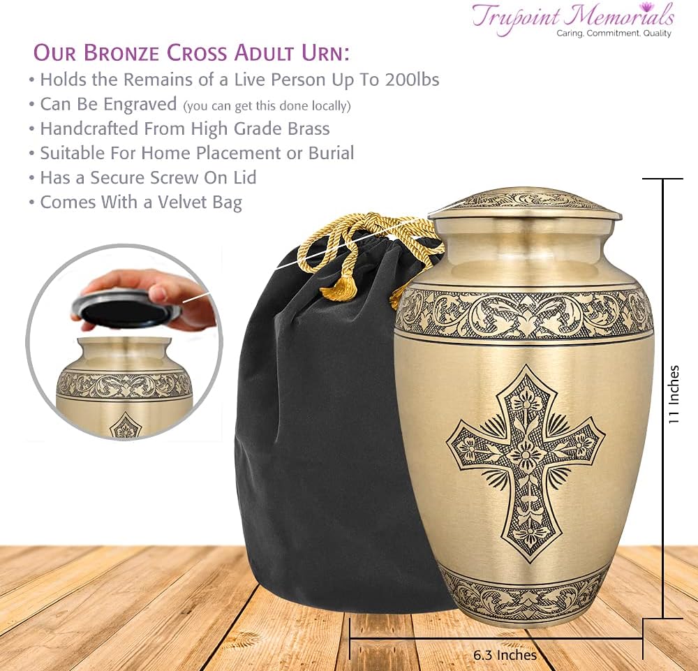 Trupoint Memorials Cremation Urns for Adult - Holds 0.75 Lbs. Per Mini Urn, 2.75" x 1.75" Mini Cremation Urns, Keepsake Burial Urns with Case & Bags - Cross Bronze.