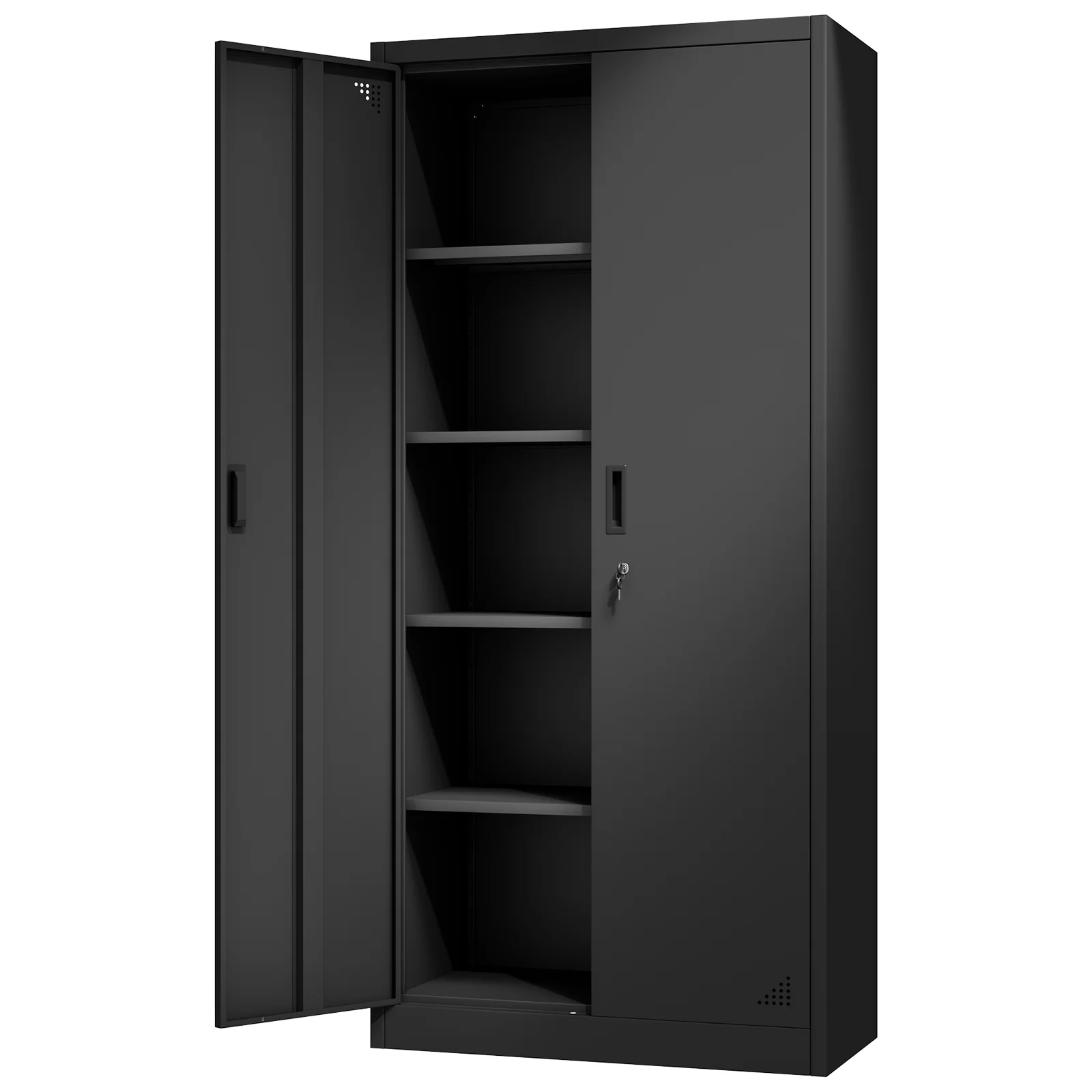 Metal Storage Cabinet Tall Locking Tool Cainets With Doors and Adjustable Shelves Garage Cabinets And Storage System for Garage Office Home Kitchen Gym Pantry,71”Hx 31.5”Wx 15.7”D, Black