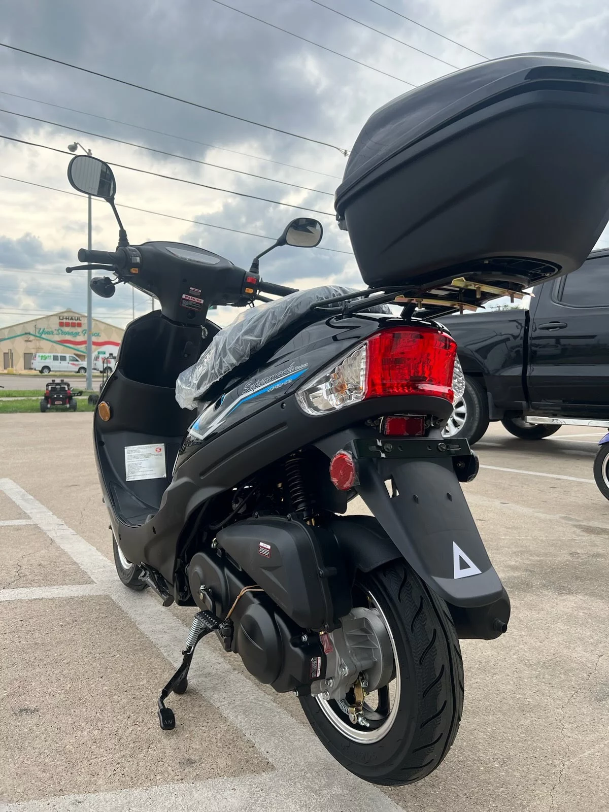 HHH Upgraded 49cc/ 50cc Scooter Gas Fully Automatic Street Scooter Moped Pony 50 with Matching Trunk - Sporty Black color