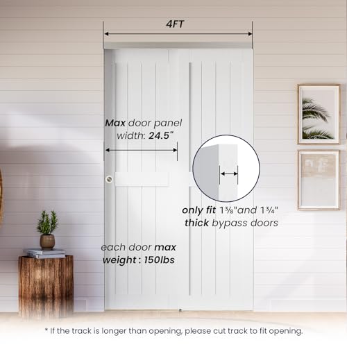 SMARTSTANDARD 72"/6FT Bypass Sliding Door Hardware Soft Close Kit for Cabinet Closet, Sliding Pocket Door Hardware For 2 Doors, with Finger Pull-Smoothly and Quietly-Fit 36.5" Wide Door Panel, No Door