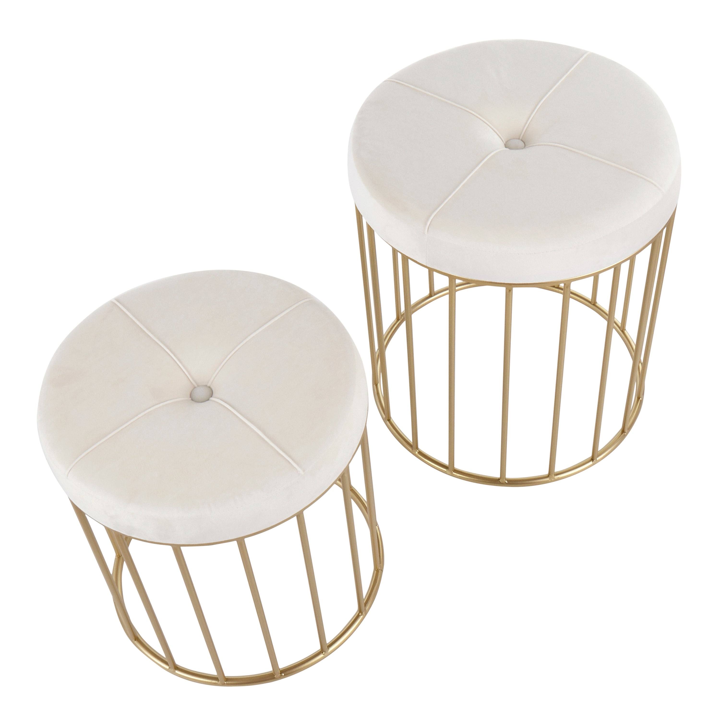 LumiSource Canary Nesting Ottoman Set - Gold Metal, Pink Velvet