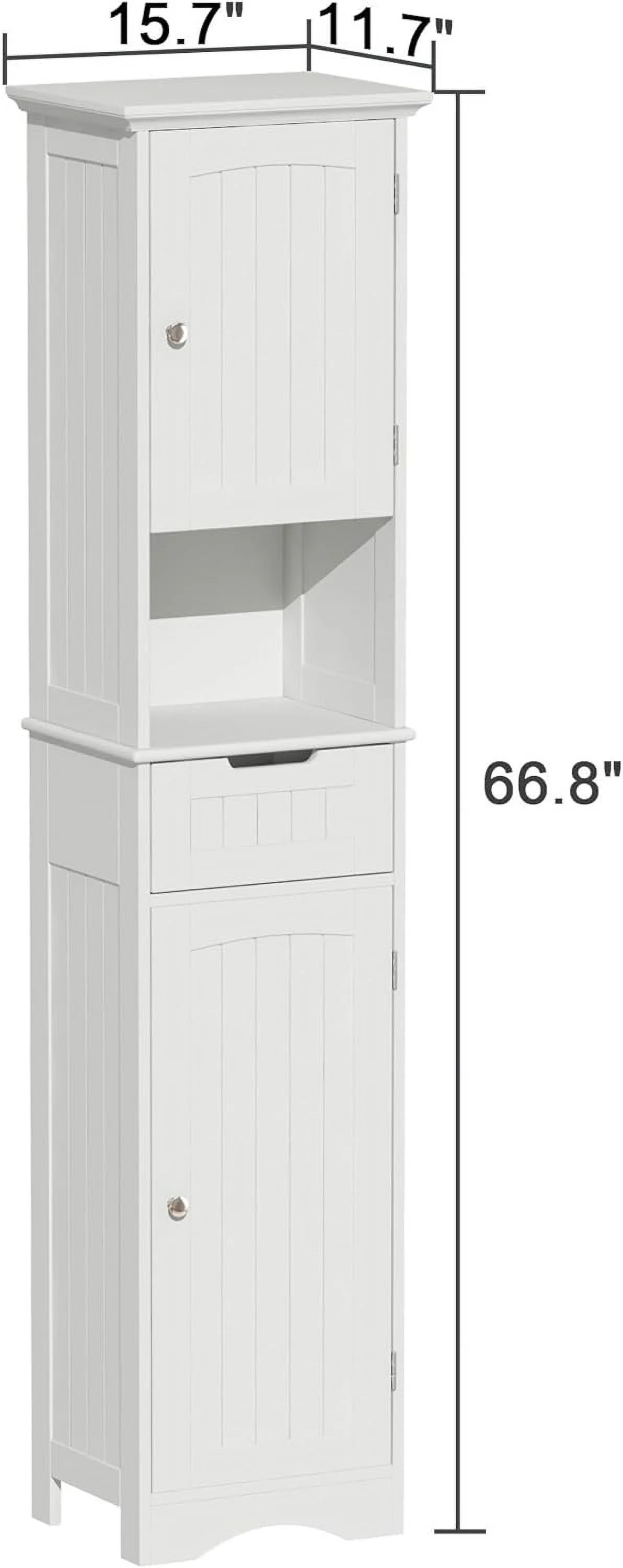 FJU 67" Tall Bathroom Storage Cabinet Freestanding with Adjustable Shelves, Narrow Storage Linen Cabinet with 2 Doors and 1 Drawers for Bathroom, Living Room, Kitchen, White.