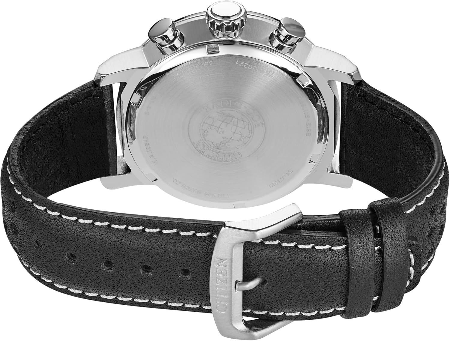 Citizen Men's Eco-Drive Weekender Brycen Chronograph Watch in Stainless Steel, Black Leather strap, Black Dial (Model: CA0649-14E)