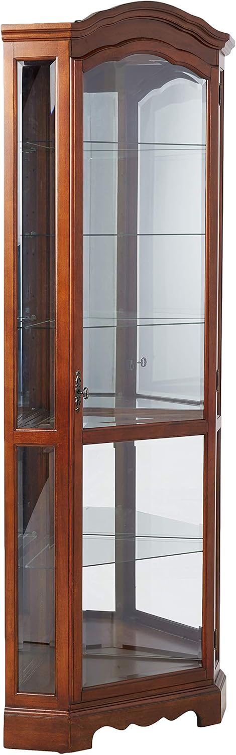 5-Shelf Corner Curio Cabinet Medium Brown and Clear 950175