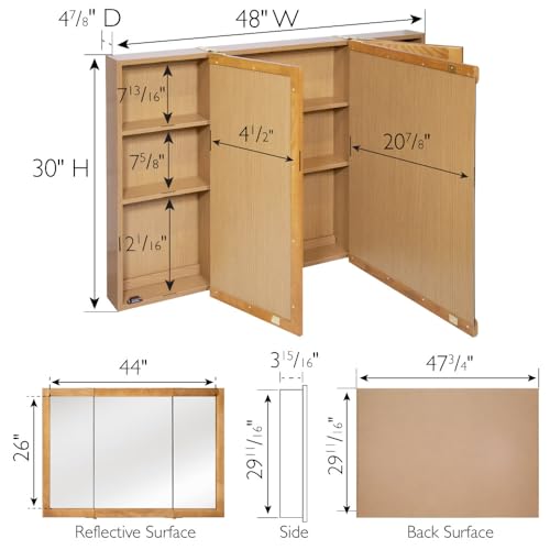 Design House 530576-NOK Richland Medicine Durable Nutmeg Oak Assembled Frame Bathroom Wall Cabinet w/Mirrored Doors, 36"